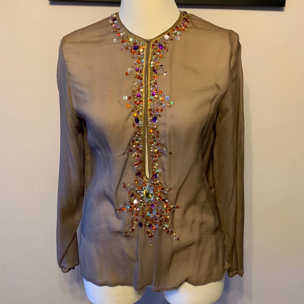 Sexy shear Antique Batik tunic! Embellished with beads & sequins. Anthropologie